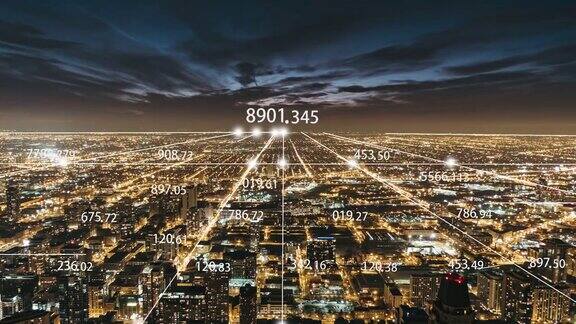 TU芝加哥城市和5G网络夜间概念