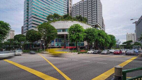 在新加坡4k时间的繁忙交通和现代建筑