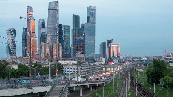 莫斯科大城市的傍晚交通时间流逝