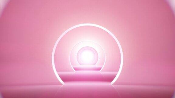 在柔软的粉色未来感隧道4K中向前飞行(无缝循环)