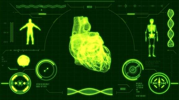 人类心脏扫描未来的医疗用户界面与HUD和信息图表元素虚拟技术背景