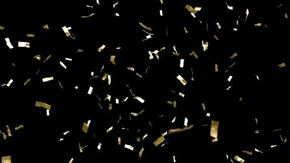 金色的五彩纸屑落在黑色的背景上循环动画