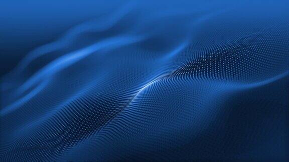 粒子蓝波网络技术背景环抽象无缝动画的网格发光点数字豪华波粒子流背景运动的数字数据流