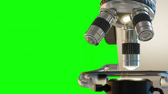4K概念医疗剪辑艺术-现代电子科学显微镜隔离在绿色屏幕上chromakey使用超高清60帧每秒3D动画