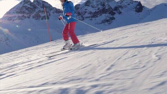 冬天在瑞士阿尔卑斯山滑雪