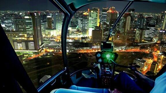 直升飞机拍摄日本大阪夜景