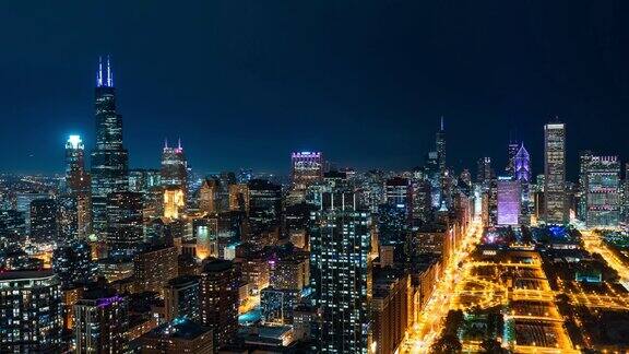 芝加哥城市景观-夜晚时光流逝