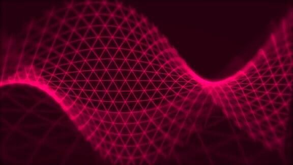 数字红宝石深红色丝线波抽象数字几何光背景数字粒子网络或技术背景动画无缝循环背景4k企业演示空墙纸
