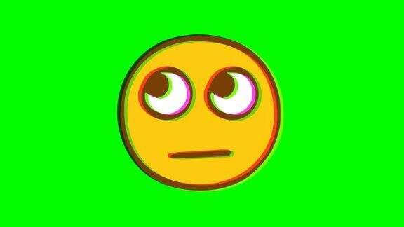 沮丧的脸表情符号故障效果的绿色背景Emoji运动图形