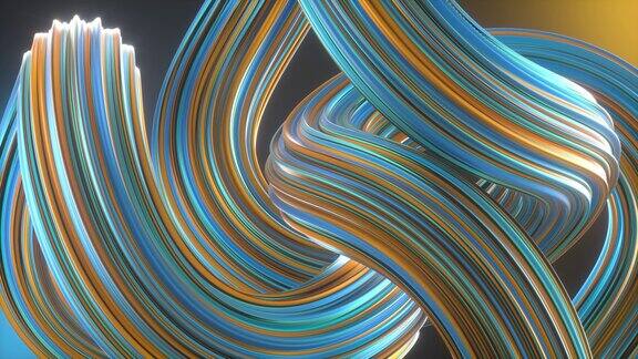 现代蓝色和橙色抽象波浪图案背景的3D动画