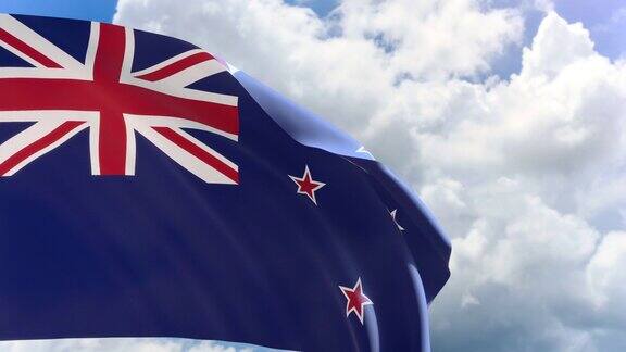 3D渲染的新西兰国旗挥舞在蓝天与阿尔法通道