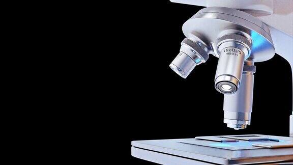 科学实验室的显微镜特写空间的一面横幅和标志可用于教育、科学或医药行业