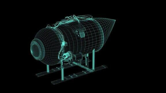 模型潜艇深潜器概念按类型在沉船泰坦上旋转3d渲染