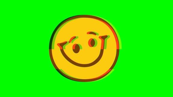绿色背景上的笑脸表情小故障效果Emoji运动图形