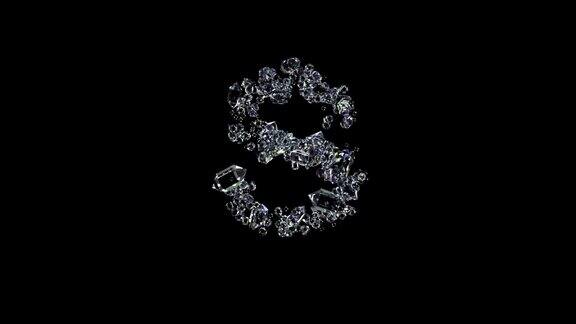 动画字母S-透明钻石宝石字体孤立循环视频