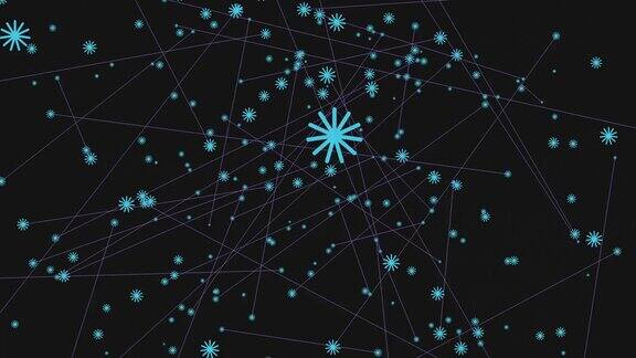 蓝点雪花复杂的网络图案在黑色的背景