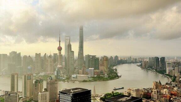 4K:上海城市景观从日出到一天的时间流逝中国