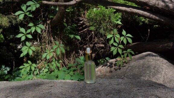 血清在玻璃瓶自然背景与阴影香薰油天然化妆品
