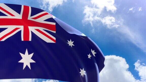 3D渲染的澳大利亚国旗挥舞在蓝天背景与阿尔法通道
