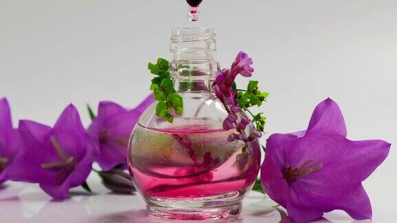 香水精油产品从化妆品移液管滴到装有香水的玻璃瓶里皮肤和身体护理芳香草本和花卉液体美容与医药