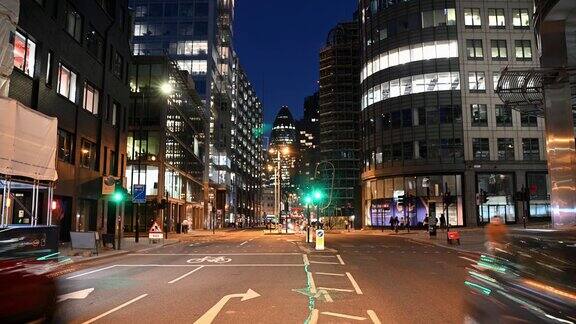 伦敦金融区的夜晚时间流逝