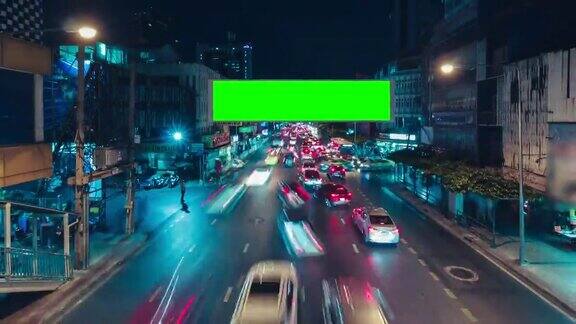 时间流逝交通堵塞与广告牌绿幕