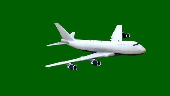 飞机隔离在绿屏上商用飞机在飞行飞机在飞行