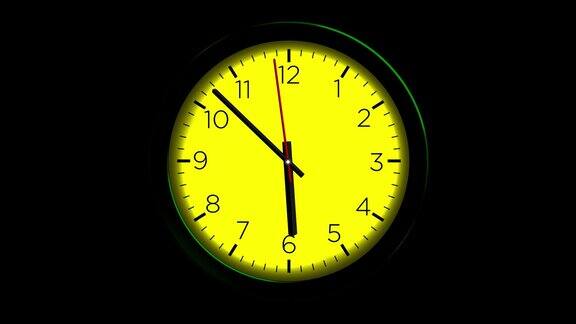时钟时间间隔循环12小时-时钟-墙壁时钟-最小抽象运动3d渲染时钟概念时间间隔小时-时钟时间间隔-时钟时间间隔-时钟时间间隔循环-12小时时间间隔-黄色时钟循环-黑色背景-时钟时间
