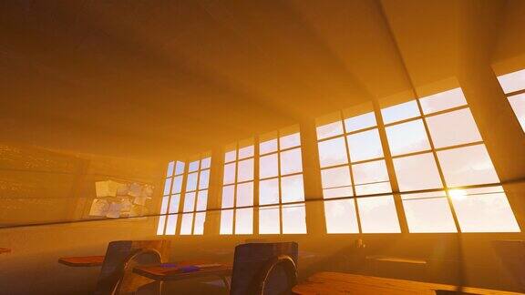 被遗弃的空教室的窗户阳光