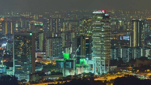 新加坡夜光城市景观屋顶全景4k时间流逝