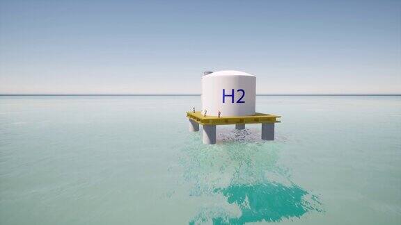 海洋氢气平台上的工人可再生能源4k