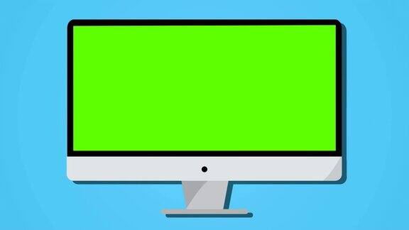 电脑显示器桌面动画与静态在绿色屏幕可按键