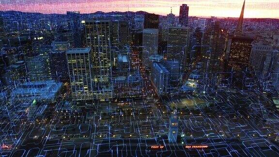 未来的智慧城市连接旧金山的鸟瞰图加州美国电路板技术