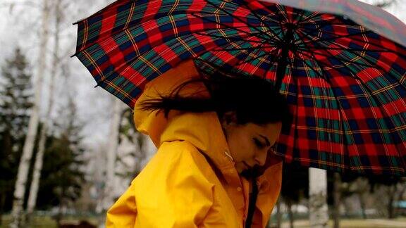 雨天在城市公园里