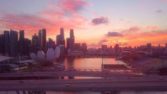 黄昏时分空中俯瞰新加坡市中心