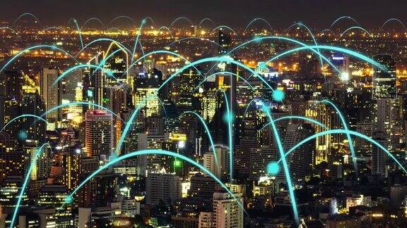 智能数字城市和全球化的抽象图形显示连接网络