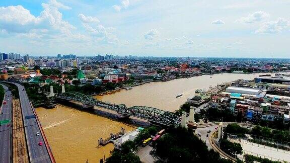 PhraPhutthayudfa桥泰国曼谷纪念桥;湄南河鸟瞰图