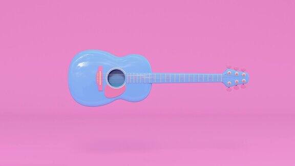 吉他粉蓝色彩色场景乐器卡通风格3d渲染