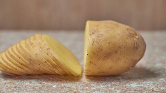 切生土豆特写镜头成熟美味的土豆蔬菜