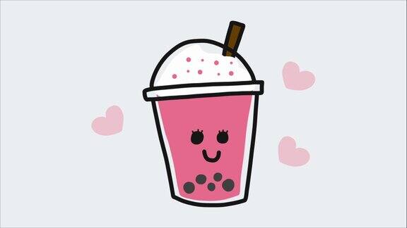粉色珍珠奶茶微笑卡通