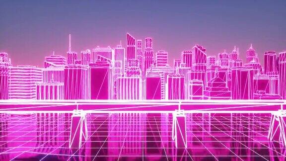数字城市未来霓虹摩天大楼的背景商业和技术概念