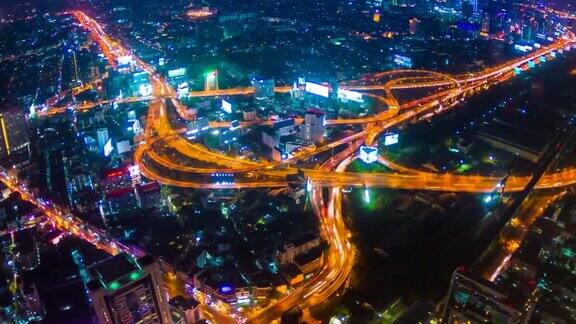 高速公路夜景泰国曼谷时光流逝(盘拍)