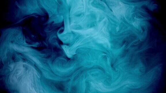 流体艺术水墨飞溅运动蓝色烟雾云雾流黑色抽象艺术的背景