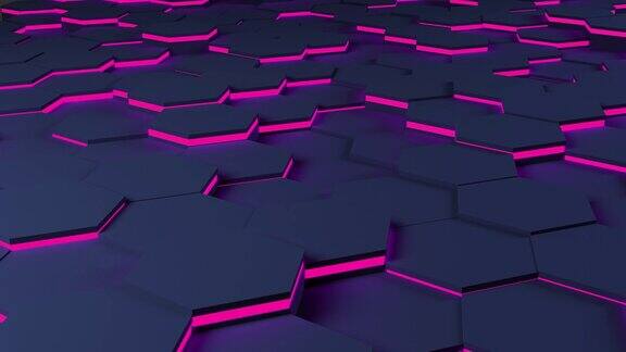未来的六边形表面概念新潮的科幻科技背景与六角形图案无缝循环紫色