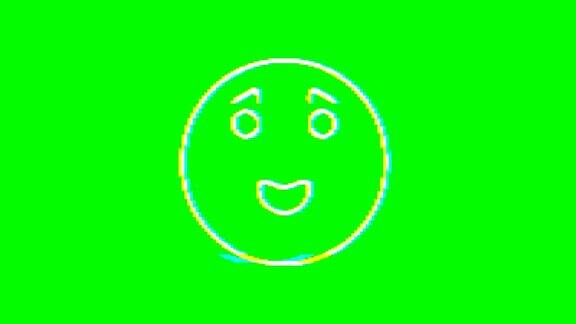 绿色背景上带有故障效果的快乐表情符号Emoji运动图形
