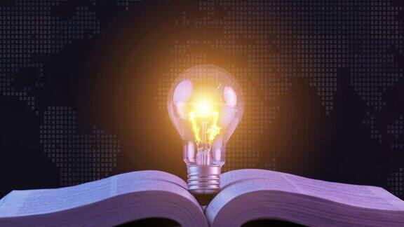 打开的书上发光的灯泡的特写从读书和教育中获得灵感创新自学知识和寻找新想法思维和创意观念