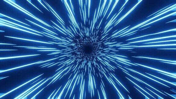 抽象的未来主义速度灯光隧道时间扭曲在空间旅行背景3D渲染