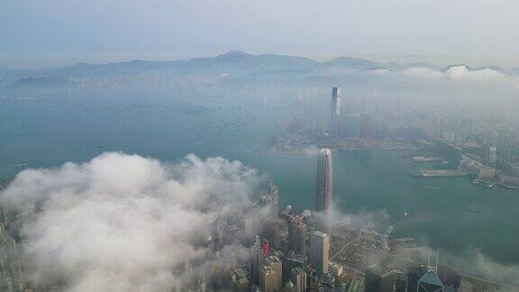 鸟瞰香港商业区智慧城市