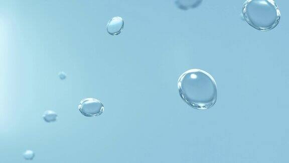 抽象上升气泡动画循环在中性蓝色美女展示水背景