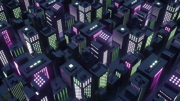 抽象城市虚拟现实未来的运动图形紫外线霓虹灯发光霓虹灯城市的80年代复古未来风格VJ合成波循环3D动画音乐视频